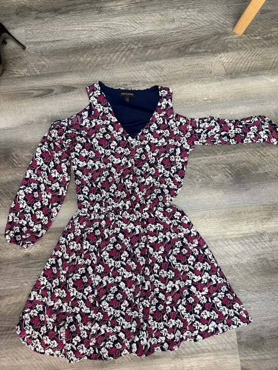 Banana Republic Navy Floral Cold Shoulder V-Neck Long Sleeve Dress Size 6 - Picture 5 of 5